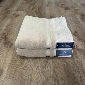 2 Brooks Brothers Premium Zero Twist 100% Cotton Turkish Bath Towels Stone Beige